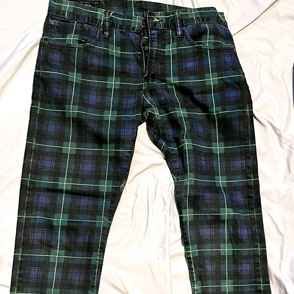 Ralph Lauren plaid cotton straight leg jeans, size 32x30.